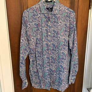 Austin reed Blue and Teal Paisley Button-Down Shirt